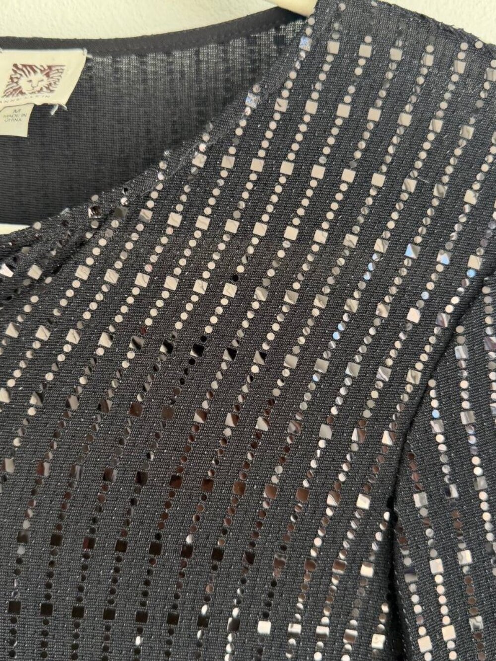 Anne Klein Sequin Duster Jacket Womens M Collarless Open Front Elegant Black - Picture 3 of 9